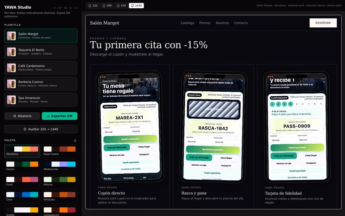 Mecánicas reales de cupones YAWA Promo en comercios ficticios